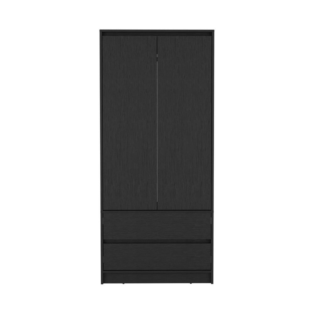 HomeRoots 71" Black Wood Combo Dresser - Stylish Two Door & Two Drawer Storage for Modern Bedrooms & Offices 520129