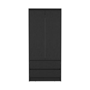HomeRoots 71" Black Wood Combo Dresser - Stylish Two Door & Two Drawer Storage for Modern Bedrooms & Offices 520129