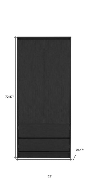 HomeRoots 71" Black Wood Combo Dresser - Stylish Two Door & Two Drawer Storage for Modern Bedrooms & Offices 520129