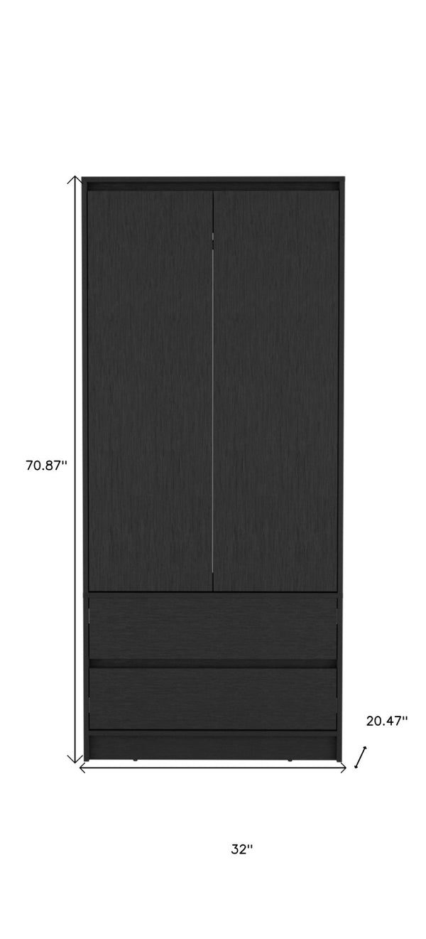 HomeRoots 71" Black Wood Combo Dresser - Stylish Two Door & Two Drawer Storage for Modern Bedrooms & Offices 520129