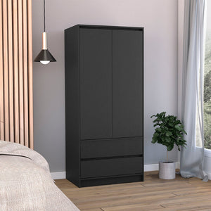 HomeRoots 71" Black Wood Combo Dresser - Stylish Two Door & Two Drawer Storage for Modern Bedrooms & Offices 520129