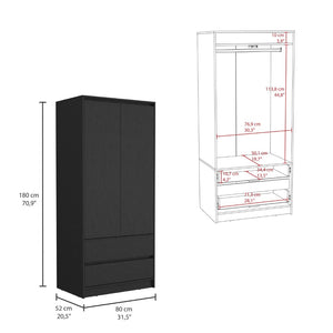 HomeRoots 71" Black Wood Combo Dresser - Stylish Two Door & Two Drawer Storage for Modern Bedrooms & Offices 520129