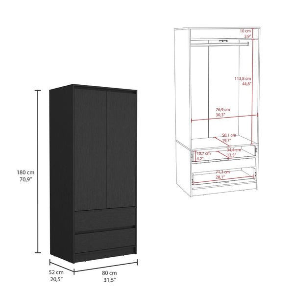 HomeRoots 71" Black Wood Combo Dresser - Stylish Two Door & Two Drawer Storage for Modern Bedrooms & Offices 520129