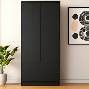 HomeRoots 71" Black Wood Combo Dresser - Stylish Two Door & Two Drawer Storage for Modern Bedrooms & Offices 520129