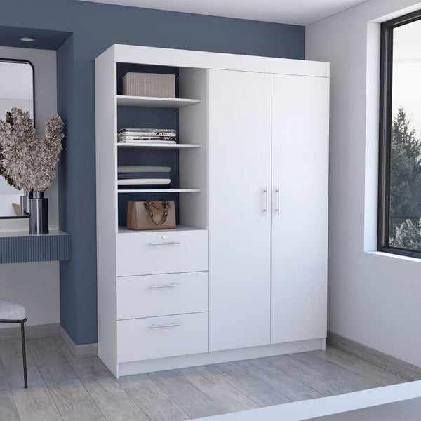 HomeRoots 79" White Wood Dresser Combo with Two Doors & Three Drawers - Stylish Storage Solution for Any Room 520130