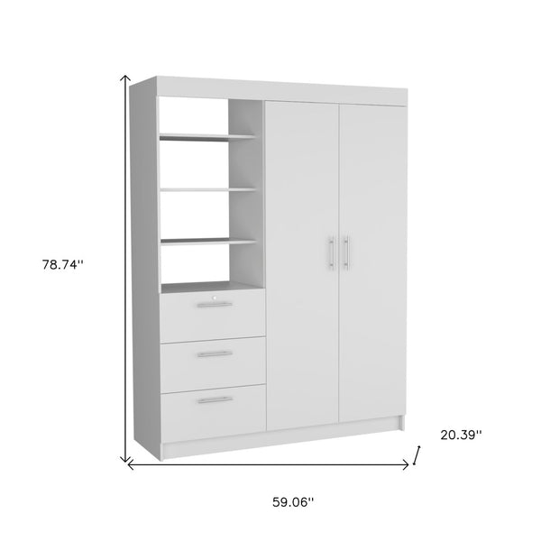HomeRoots 79" White Wood Dresser Combo with Two Doors & Three Drawers - Stylish Storage Solution for Any Room 520130