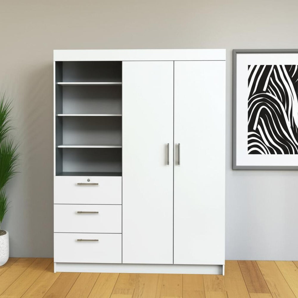 HomeRoots 79" White Wood Dresser Combo with Two Doors & Three Drawers - Stylish Storage Solution for Any Room 520130