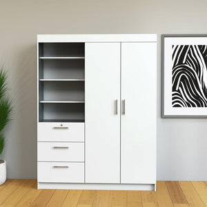 HomeRoots 79" White Wood Dresser Combo with Two Doors & Three Drawers - Stylish Storage Solution for Any Room 520130
