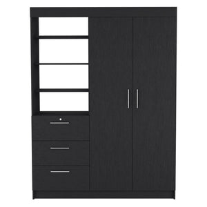 HomeRoots 79" Black Wood Combo Dresser with Two Doors & Three Drawers for Stylish Bedroom Organization 520131
