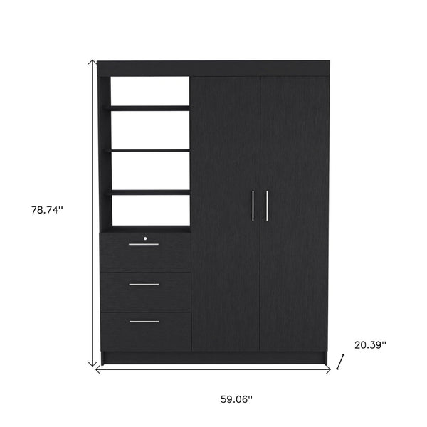 HomeRoots 79" Black Wood Combo Dresser with Two Doors & Three Drawers for Stylish Bedroom Organization 520131