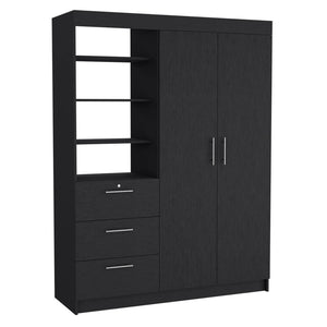 HomeRoots 79" Black Wood Combo Dresser with Two Doors & Three Drawers for Stylish Bedroom Organization 520131