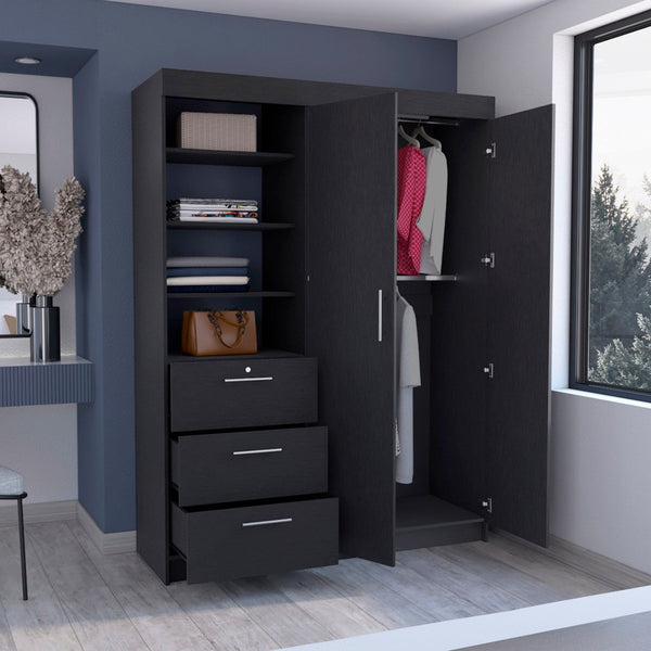 HomeRoots 79" Black Wood Combo Dresser with Two Doors & Three Drawers for Stylish Bedroom Organization 520131