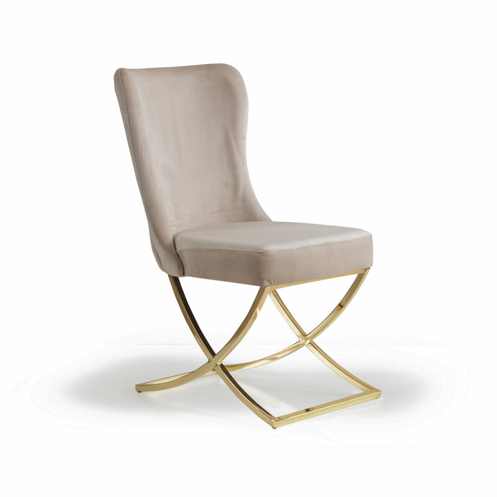 Homeroots Set Of Two Tufted Beige And Gold Upholstered Microfiber Dining Side Chairs  Metal And Wood 520132