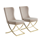 Homeroots Set Of Two Tufted Beige And Gold Upholstered Microfiber Dining Side Chairs  Metal And Wood 520132