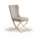 Homeroots Set Of Two Tufted Beige And Gold Upholstered Microfiber Dining Side Chairs  Metal And Wood 520132