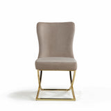 Homeroots Set Of Two Tufted Beige And Gold Upholstered Microfiber Dining Side Chairs  Metal And Wood 520132