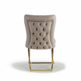 Homeroots Set Of Two Tufted Beige And Gold Upholstered Microfiber Dining Side Chairs  Metal And Wood 520132