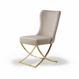 Homeroots Set Of Two Tufted Beige And Gold Upholstered Microfiber Dining Side Chairs  Metal And Wood 520132