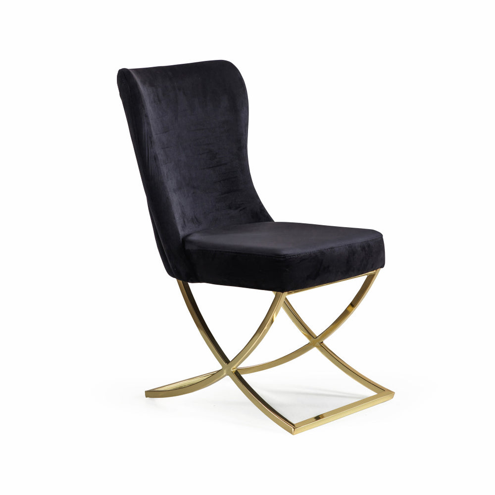 Homeroots Set Of Two Tufted Black And Gold Upholstered Microfiber Dining Side Chairs  Metal And Wood 520134