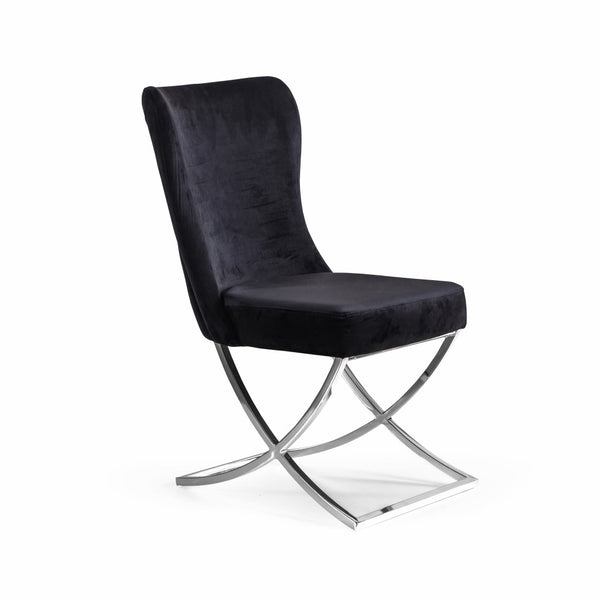 Homeroots Set Of Two Tufted Black And Silver Upholstered Microfiber Dining Side Chairs  Metal And Wood 520135