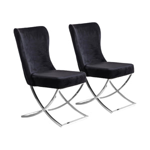 Homeroots Set Of Two Tufted Black And Silver Upholstered Microfiber Dining Side Chairs  Metal And Wood 520135