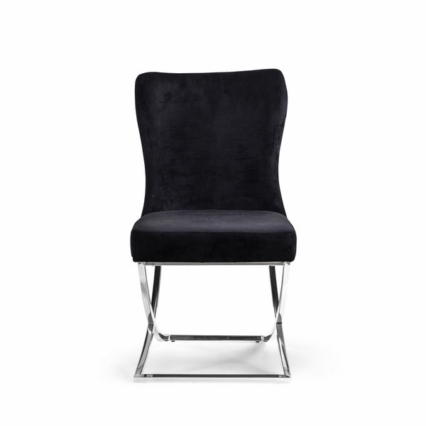 Homeroots Set Of Two Tufted Black And Silver Upholstered Microfiber Dining Side Chairs  Metal And Wood 520135