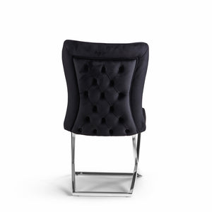 Homeroots Set Of Two Tufted Black And Silver Upholstered Microfiber Dining Side Chairs  Metal And Wood 520135