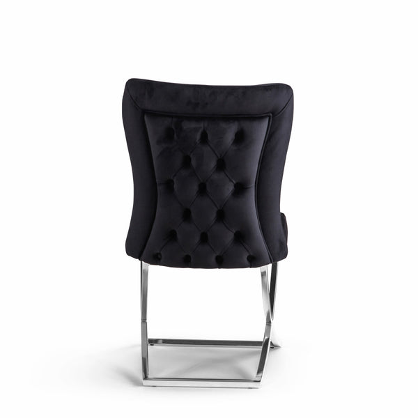 Homeroots Set Of Two Tufted Black And Silver Upholstered Microfiber Dining Side Chairs  Metal And Wood 520135