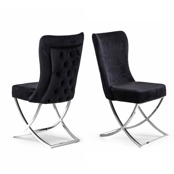 Homeroots Set Of Two Tufted Black And Silver Upholstered Microfiber Dining Side Chairs  Metal And Wood 520135