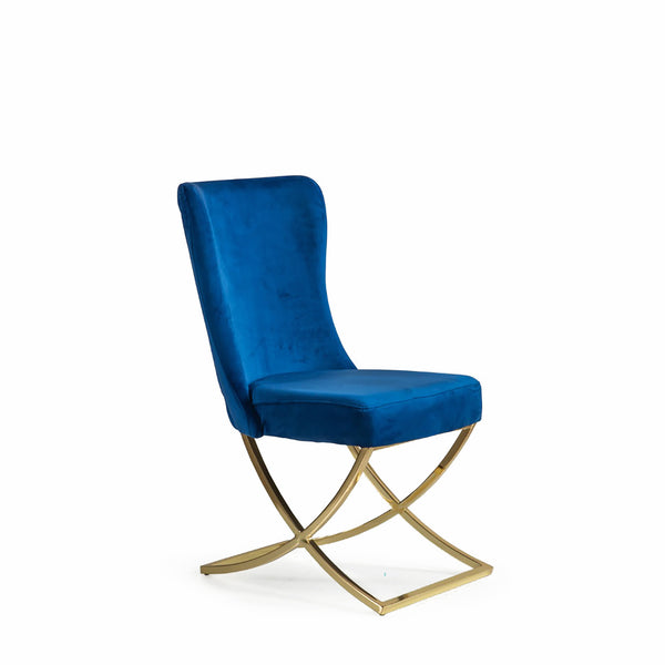 Homeroots Set Of Two Tufted Blue And Gold Upholstered Microfiber Dining Side Chairs  Metal And Wood 520136