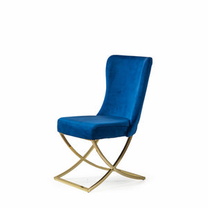 Homeroots Set Of Two Tufted Blue And Gold Upholstered Microfiber Dining Side Chairs  Metal And Wood 520136