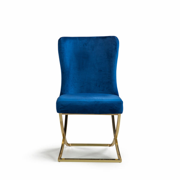 Homeroots Set Of Two Tufted Blue And Gold Upholstered Microfiber Dining Side Chairs  Metal And Wood 520136