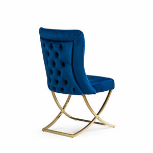 Homeroots Set Of Two Tufted Blue And Gold Upholstered Microfiber Dining Side Chairs  Metal And Wood 520136