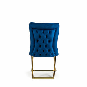 Homeroots Set Of Two Tufted Blue And Gold Upholstered Microfiber Dining Side Chairs  Metal And Wood 520136