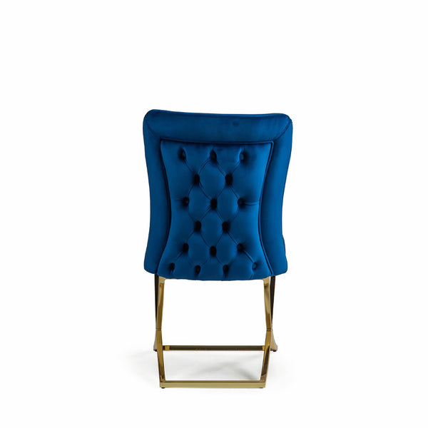 Homeroots Set Of Two Tufted Blue And Gold Upholstered Microfiber Dining Side Chairs  Metal And Wood 520136