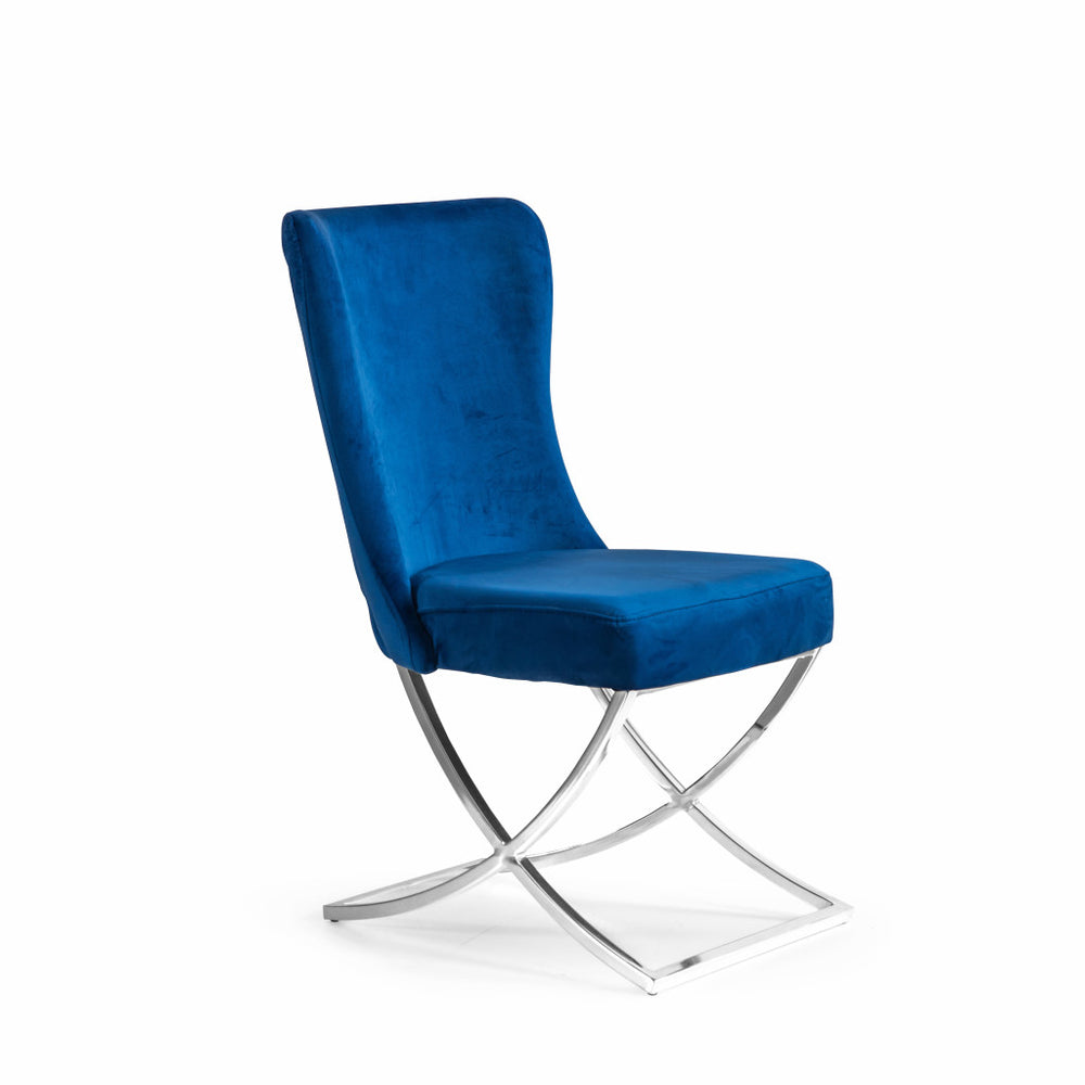 Homeroots Set Of Two Tufted Blue And Silver Upholstered Microfiber Dining Side Chairs  Metal And Wood 520137