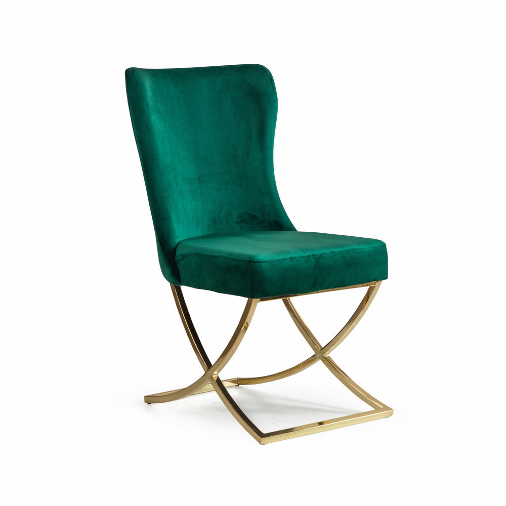 Homeroots Set Of Two Tufted Green And Gold Upholstered Microfiber Dining Side Chairs  Metal And Wood 520138