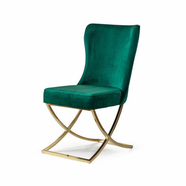 Homeroots Set Of Two Tufted Green And Gold Upholstered Microfiber Dining Side Chairs  Metal And Wood 520138