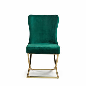 Homeroots Set Of Two Tufted Green And Gold Upholstered Microfiber Dining Side Chairs  Metal And Wood 520138