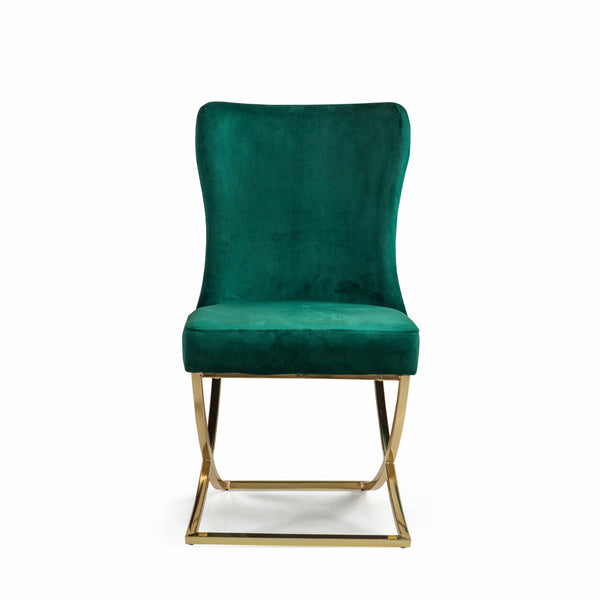 Homeroots Set Of Two Tufted Green And Gold Upholstered Microfiber Dining Side Chairs  Metal And Wood 520138