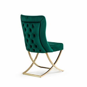 Homeroots Set Of Two Tufted Green And Gold Upholstered Microfiber Dining Side Chairs  Metal And Wood 520138