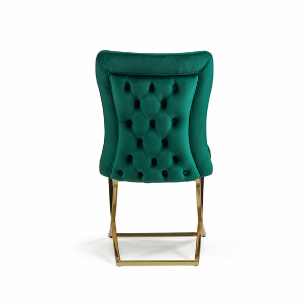 Homeroots Set Of Two Tufted Green And Gold Upholstered Microfiber Dining Side Chairs  Metal And Wood 520138
