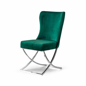 Homeroots Set Of Two Tufted Green And Silver Upholstered Microfiber Dining Side Chairs  Metal And Wood 520139