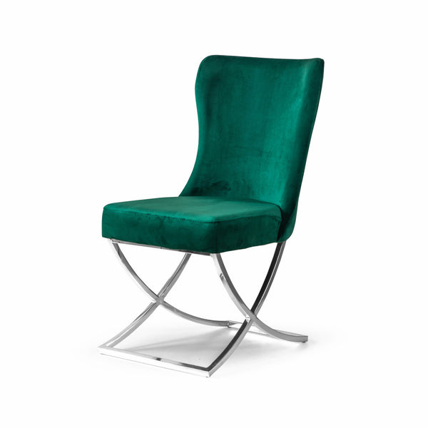 Homeroots Set Of Two Tufted Green And Silver Upholstered Microfiber Dining Side Chairs  Metal And Wood 520139