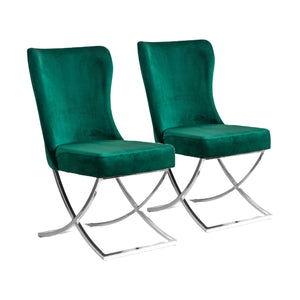 Homeroots Set Of Two Tufted Green And Silver Upholstered Microfiber Dining Side Chairs  Metal And Wood 520139
