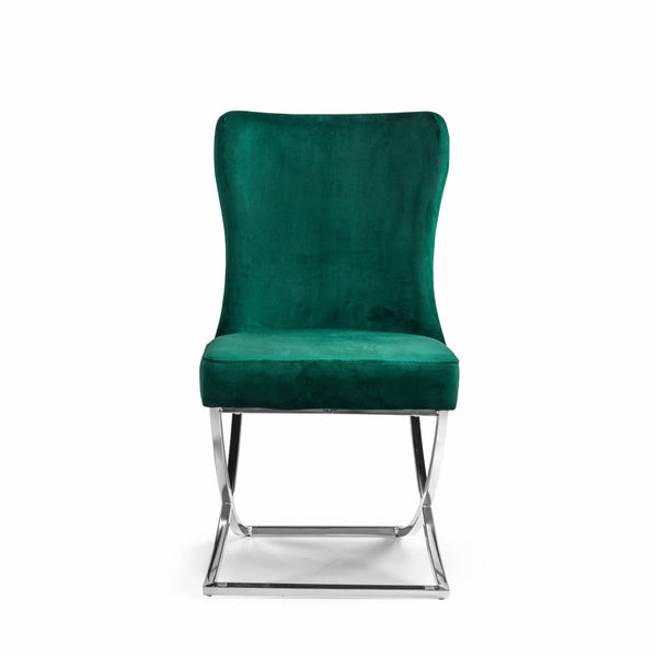 Homeroots Set Of Two Tufted Green And Silver Upholstered Microfiber Dining Side Chairs  Metal And Wood 520139