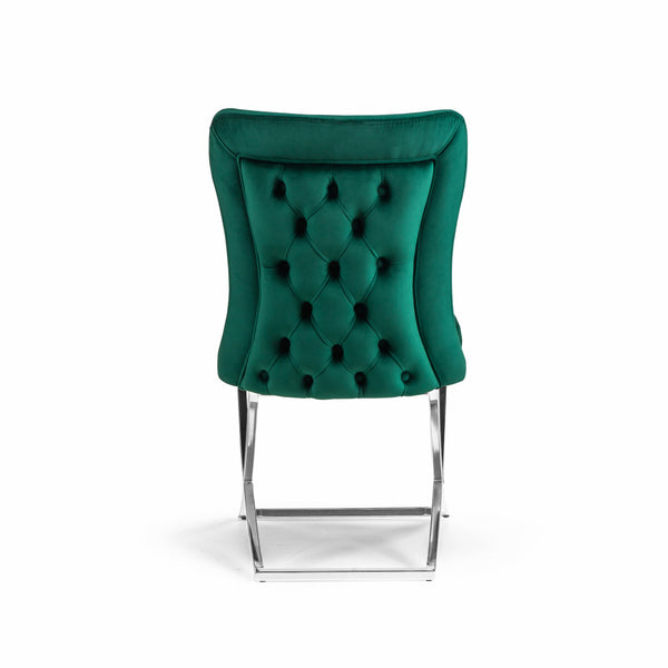 Homeroots Set Of Two Tufted Green And Silver Upholstered Microfiber Dining Side Chairs  Metal And Wood 520139