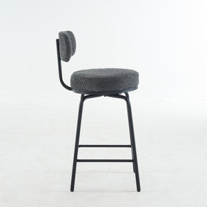 English Elm Modern Bouclé Swivel Bar Stools Set of 2 — Counter Height Fabric Seats with Metal Frame & Footrest, 360° Comfort Grey W1901P264273