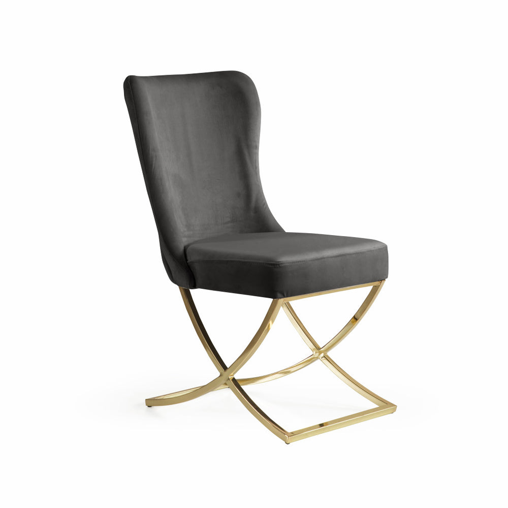 Homeroots Set Of Two Tufted Gray And Gold Upholstered Microfiber Dining Side Chairs  Metal And Wood 520140