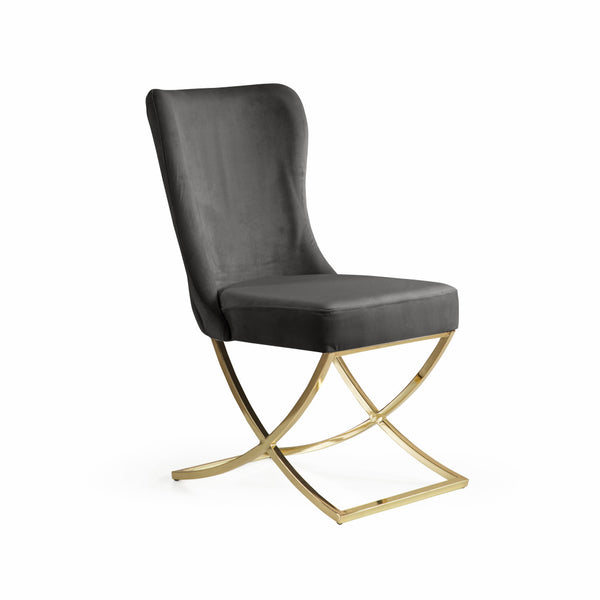 Homeroots Set Of Two Tufted Gray And Gold Upholstered Microfiber Dining Side Chairs  Metal And Wood 520140